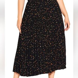 Super Cute Pattern Black Elastic Waist Prism Spot Long Pleated Skirt!